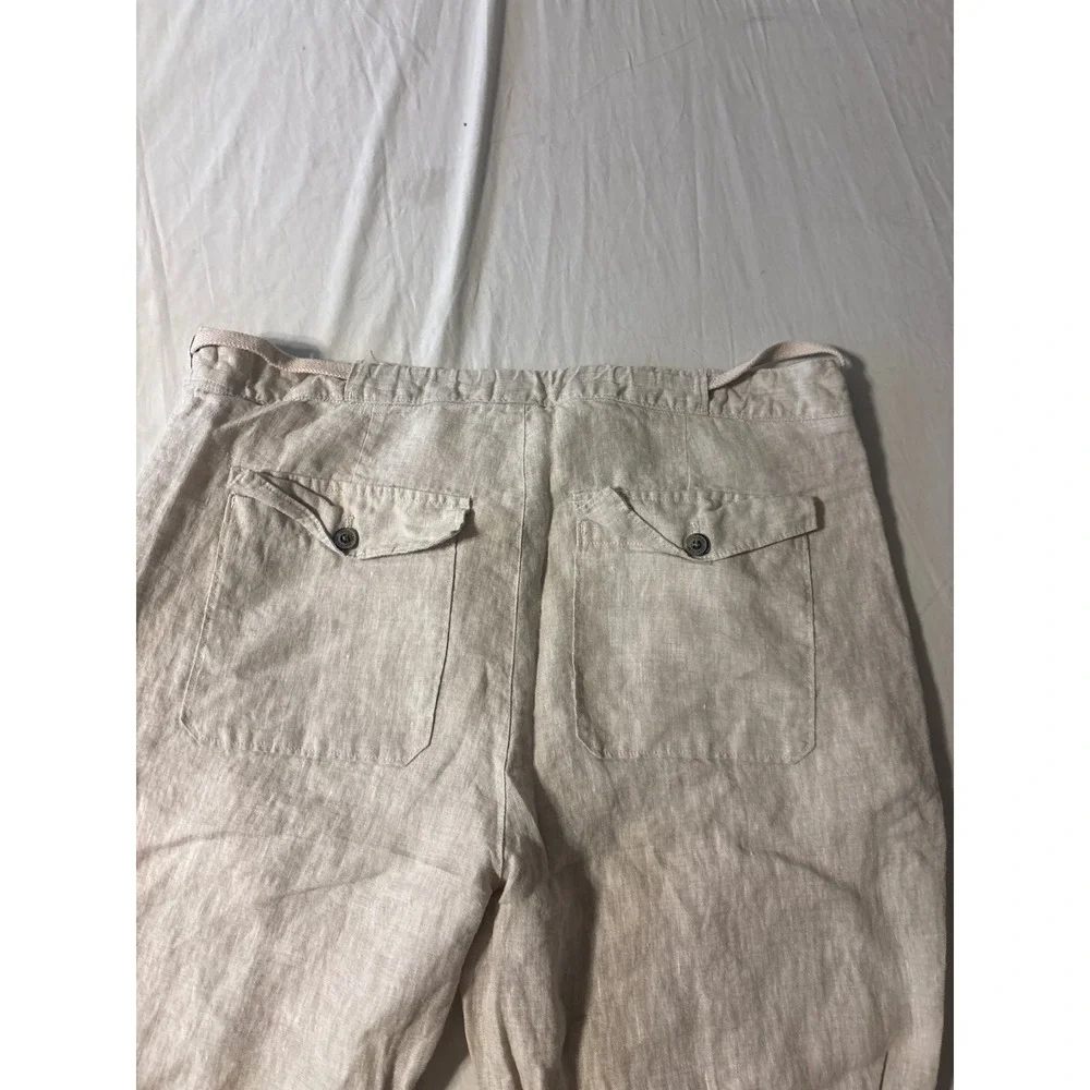 Linen Drawstring Pants Mens 37x31.5 Oatmeal Beige Straight Leg Coastal Excellent